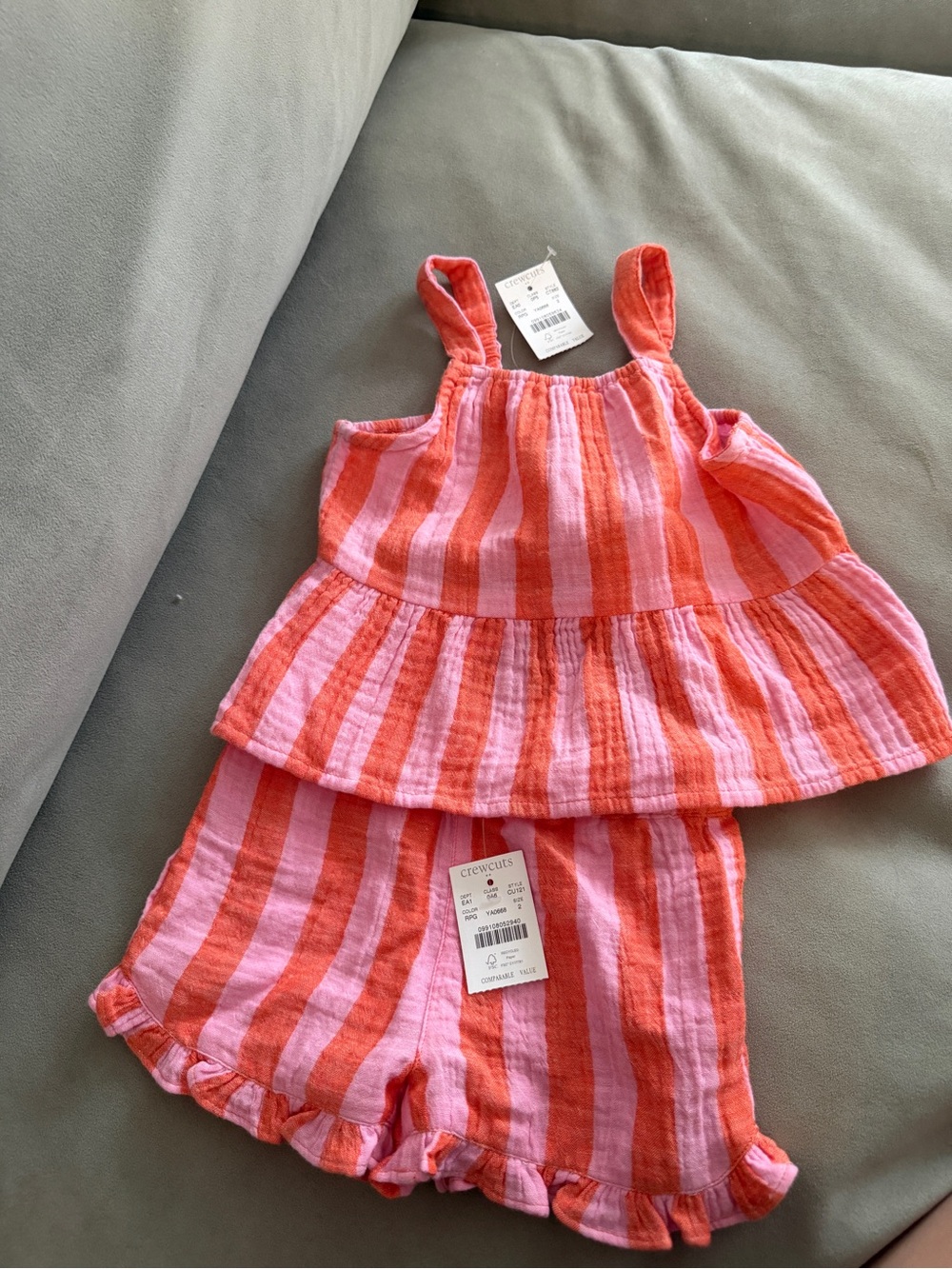 NWT 2T JCREW crewcuts Pink & Coral Stripe Ruffle Shorts Set